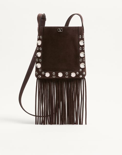 Valentino Garavani - Valentino Garavani Nellcôte Small Shoulder Bag In Suede With Fringes - Brown - Woman - Shoulder Bags